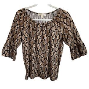 Michael Michael Kors Top Size M Snakeskin Print Short Bell Sleeves Brown Stretch